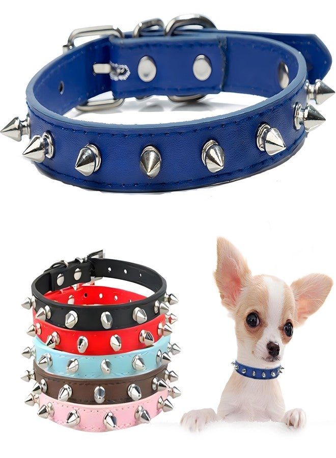 Weimostar Spiked Dog Collar Soft Pu Leather Rivet Spike Stud Studded Cat Collars Adjustable for Girl Boy Small Breed Pet Teacup Mini Tiny Puppy Kitten Blue S - Image 1
